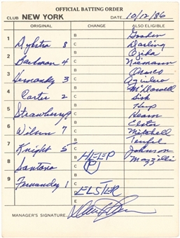 1986 New York Mets Line Up Card Signed by Davey Johnson from October 12, 1986 - NLCS Game 4 - World Series Championship Season (JSA)
